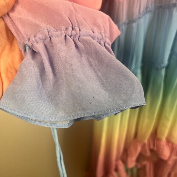 Rococo Sand Rainbow Hi Low Maxi Dress Size Small Ruffle Tiered Photo Shoot Party - Picture 8 of 15